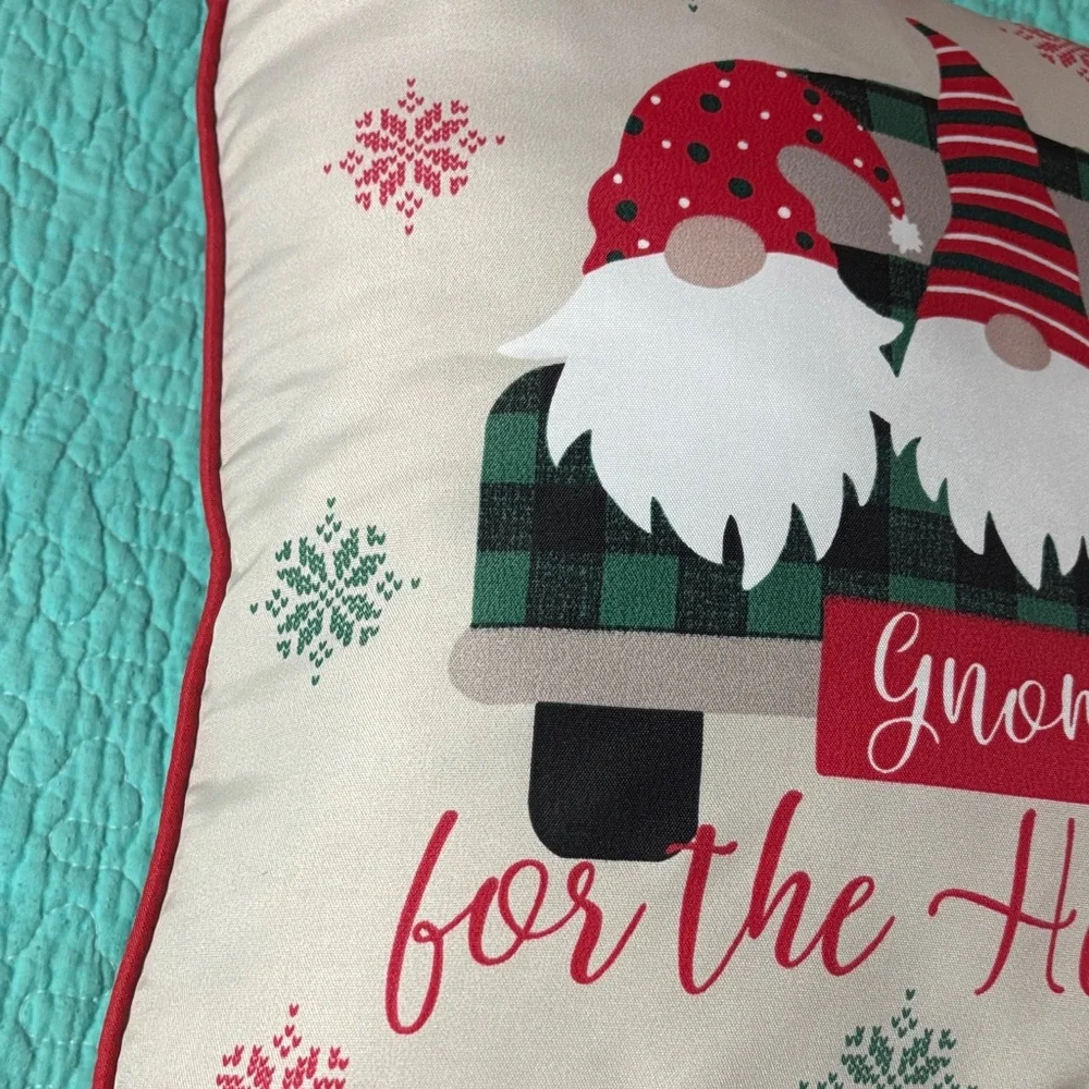 Festive Gnome Holiday Pillow - Red, Green, White